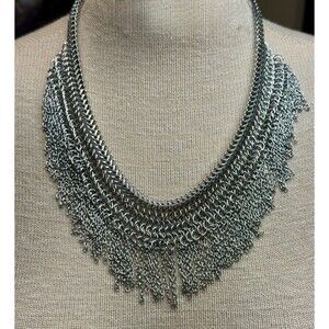 Plunder Cha-Cha Chain‎ Silver Fringe Adjustable Necklace Signed Boho Chic
